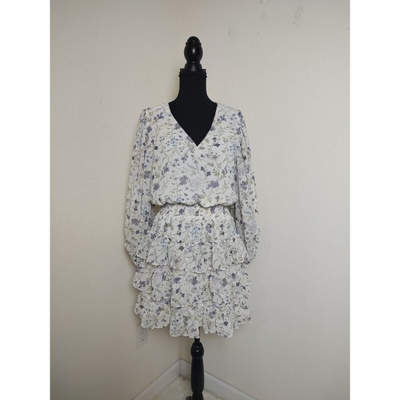 EXPRESS FLORAL SMOCKED WAIST TIERED RUFFLE MINI DRESS SZ XL - Picture 7 of 11